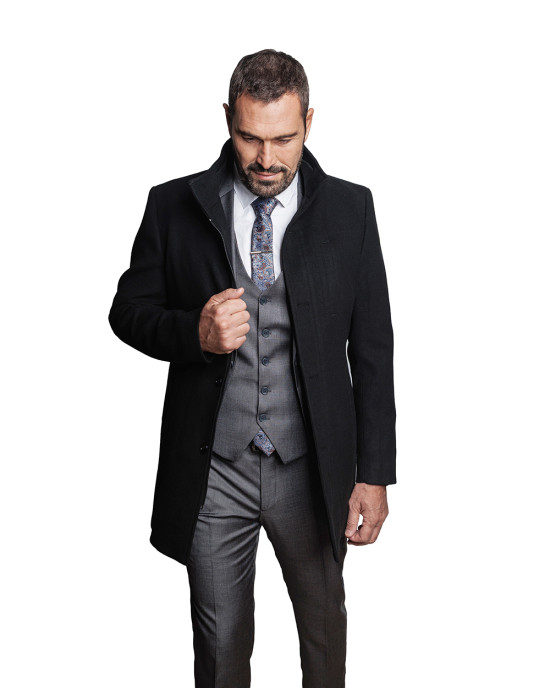 ΑΝΔΡΙΚΟ ΜΑΥΡΟ ΗΜΙΠΑΛΤΟ ΜΕ ΜΑΟ ΓΙΑΚΑ SLIM FIT