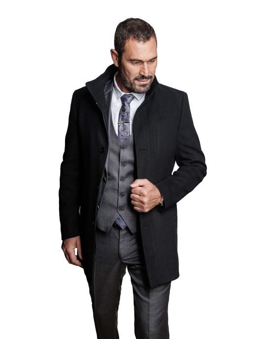 ΑΝΔΡΙΚΟ ΜΑΥΡΟ ΗΜΙΠΑΛΤΟ ΜΕ ΜΑΟ ΓΙΑΚΑ SLIM FIT