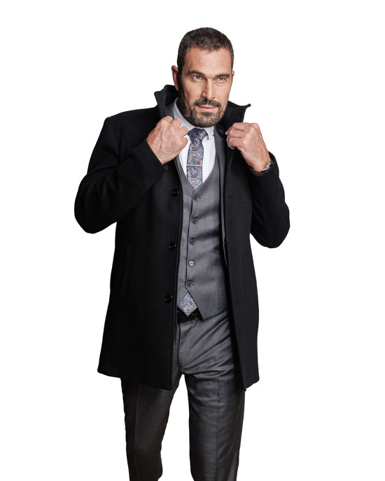 ΑΝΔΡΙΚΟ ΜΑΥΡΟ ΗΜΙΠΑΛΤΟ ΜΕ ΜΑΟ ΓΙΑΚΑ SLIM FIT