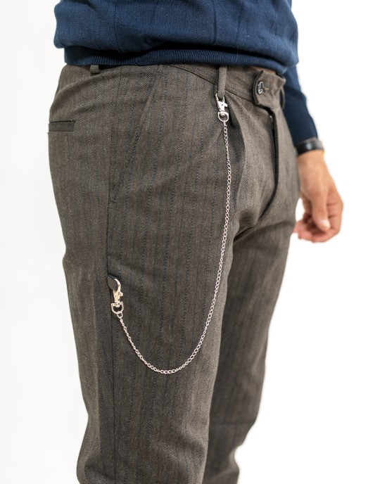 Slim Trousers with Herringbone and Elastic Waist