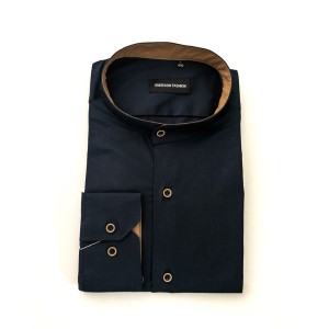 Mao Shirt - Blue with Brown Details
